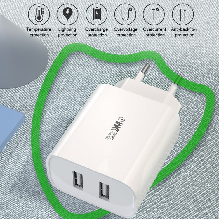 WK WP-U51 2.1A Speed Dual USB Travel Charger Power Adapter, EU Plug (White) - Apple Accessories by WK | Online Shopping UK | buy2fix