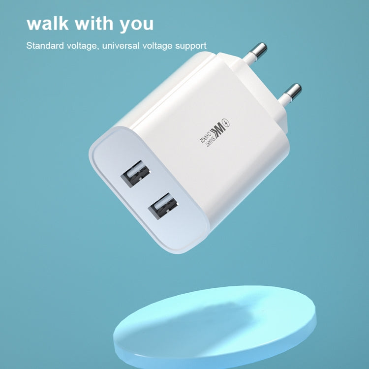 WK WP-U51 2.1A Speed Dual USB Travel Charger Power Adapter, EU Plug (White) - Apple Accessories by WK | Online Shopping UK | buy2fix