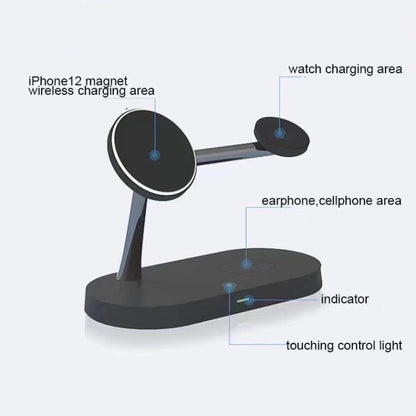 T268 5 in 1 15W Multi-function Magnetic Wireless Charger for iPhone 12 Series & Apple Watchs & AirPods 1 / 2 / Pro, with LED Light (Black) - Wireless Charger by buy2fix | Online Shopping UK | buy2fix