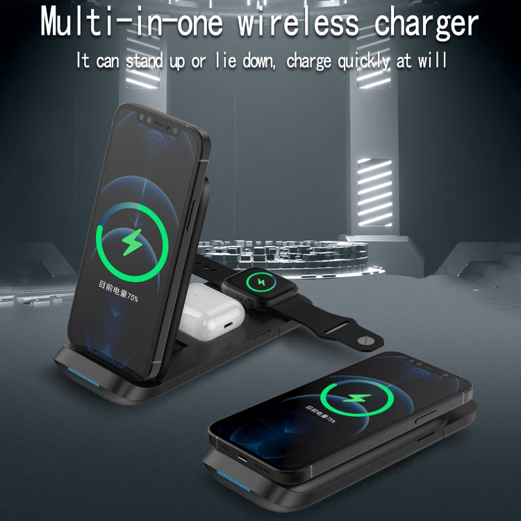 V8 3 in 1 Folding Portable Mobile Phone Watch Multi-Function Charging Stand Wireless Charger for iPhones & Apple Watch & Airpods (White) - Apple Accessories by buy2fix | Online Shopping UK | buy2fix