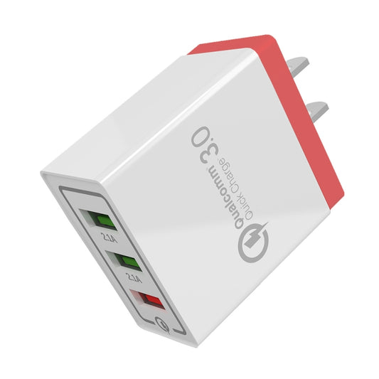 AR-QC-03 2.1A 3 USB Ports Quick Charger Travel Charger, US Plug (Red) - Apple Accessories by buy2fix | Online Shopping UK | buy2fix