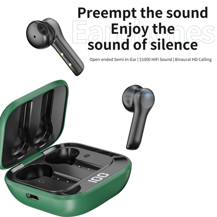 K08 Wireless Bluetooth 5.0 Noise Cancelling Stereo Binaural Earphone with Charging Box & LED Digital Display (Green) - Bluetooth Earphone by buy2fix | Online Shopping UK | buy2fix