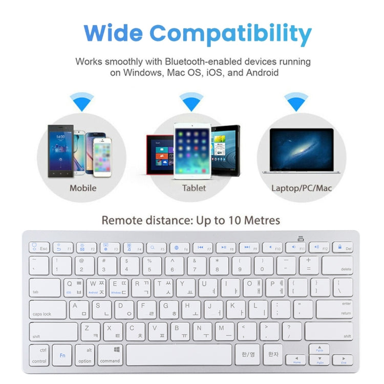 WB-8022 Ultra-thin Wireless Bluetooth Keyboard for iPad, Samsung, Huawei, Xiaomi, Tablet PCs or Smartphones, Ko Language Keys(Silver) - Computer & Networking by buy2fix | Online Shopping UK | buy2fix