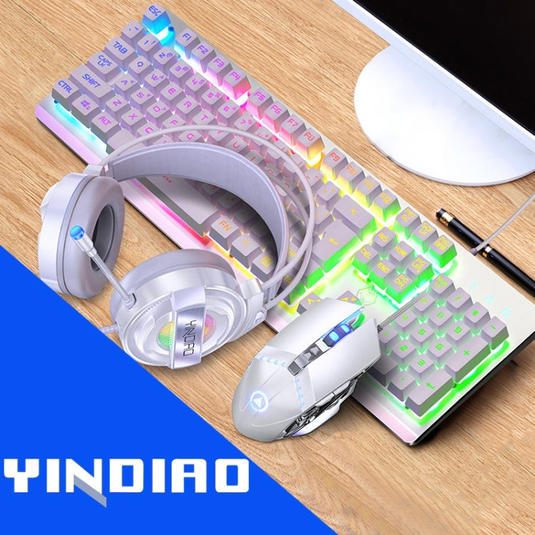 YINDIAO K002 USB Wired Mechanical Feel RGB Backlight Keyboard + Optical Mouse + Headset Set(White) - Wired Keyboard by YINDIAO | Online Shopping UK | buy2fix