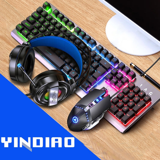 YINDIAO K002 USB Wired Mechanical Feel Sound Control RGB Backlight Keyboard + Optical Silent Mouse + Headset Set(Black) - Wired Keyboard by YINDIAO | Online Shopping UK | buy2fix