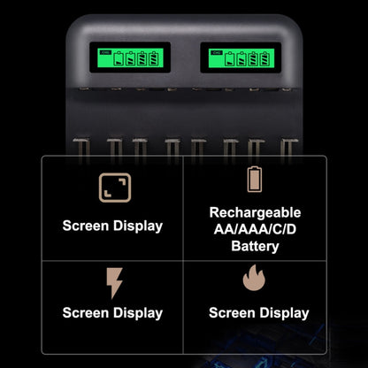 5V 2A USB 8 Slot Battery Charger for AA & AAA & C / D Battery, with LCD Display - Consumer Electronics by buy2fix | Online Shopping UK | buy2fix