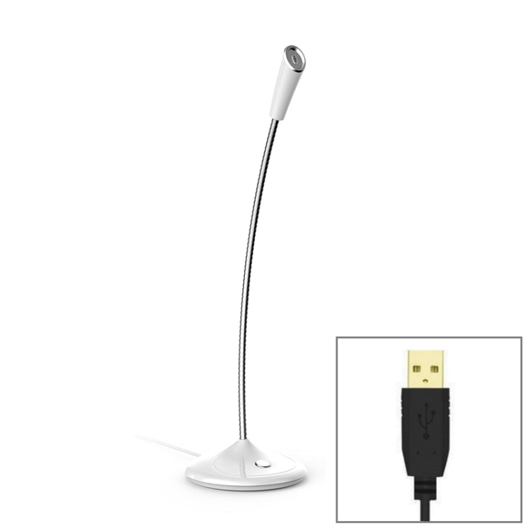 BK Desktop Gooseneck Adjustable USB Wired Audio Microphone, Built-in Sound Card, Compatible with PC / Mac for Live Broadcast, Show, KTV, etc.(White) - Consumer Electronics by buy2fix | Online Shopping UK | buy2fix