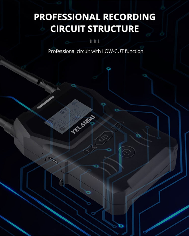 YELANGU YLG9929B MX4 Dual-Channel 100CH UHF Wireless Microphone System with 2 Transmitters and Receiver for DSLR Cameras and Video Cameras(Black) - Camera Microphone by YELANGU | Online Shopping UK | buy2fix