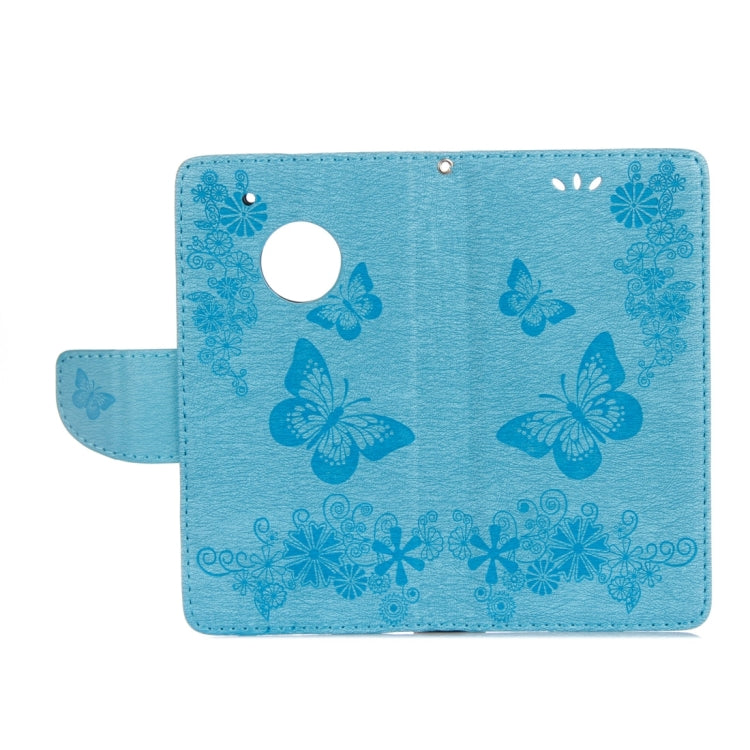 For Motorola Moto G5 Plus Pressed Flowers Butterfly Pattern Horizontal Flip Leather Case with Holder & Card Slots & Wallet(Blue) - Motorola Cases by buy2fix | Online Shopping UK | buy2fix