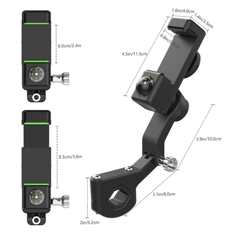 Motorcycle Spherical Compass Phone Holder, Rearview Mirror without Light (Black) - In Car by buy2fix | Online Shopping UK | buy2fix