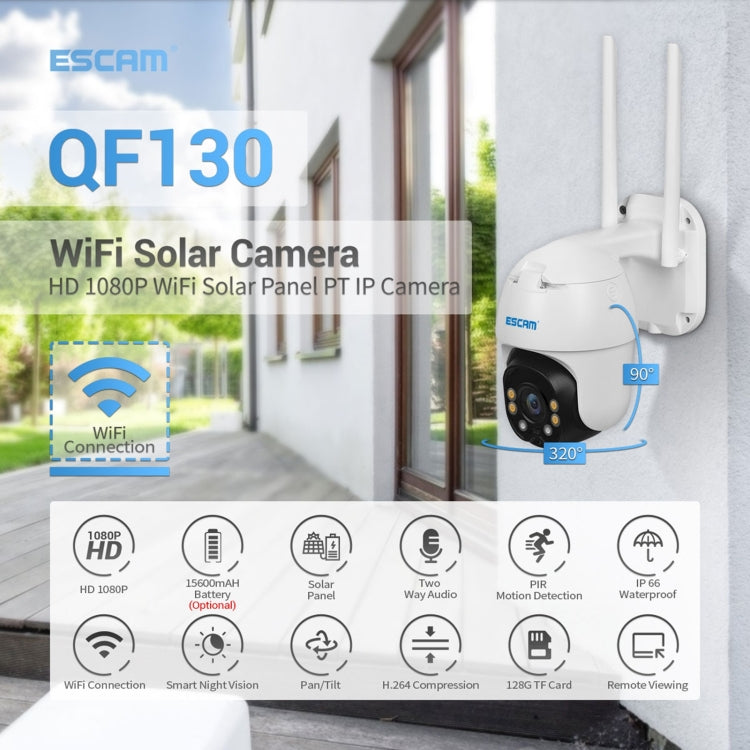 ESCAM QF130 1080P IP66 Waterproof WiFi IP Camera with Solar Panel, Support Night Vision & Motion Detection & Two Way Audio & TF Card & PTZ Control - Security by ESCAM | Online Shopping UK | buy2fix