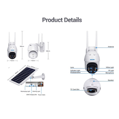 ESCAM QF130 1080P IP66 Waterproof WiFi IP Camera with Solar Panel, Support Night Vision & Motion Detection & Two Way Audio & TF Card & PTZ Control - Security by ESCAM | Online Shopping UK | buy2fix