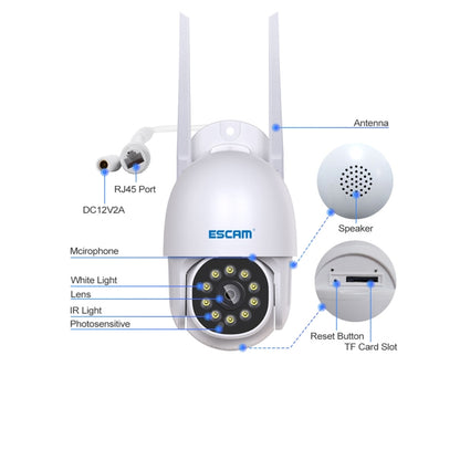 ESCAM PT202 HD 1080P PAN / Tilt / Zoom AI Humanoid Detection WiFi IP Camera, Support Night Vision / TF Card / Two-way Audio(US Plug) - Security by ESCAM | Online Shopping UK | buy2fix