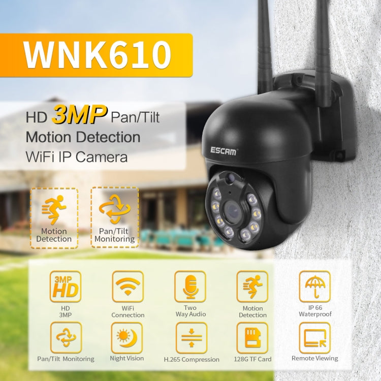 ESCAM WNK610 3.0 Million Pixels Wireless Dome IP Camera, Support Motion Detection & Two-way Audio & Full-color Night Vision & TF Card, US Plug - Dome Camera by ESCAM | Online Shopping UK | buy2fix