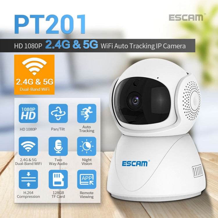 ESCAM PT201 HD 1080P Dual-band WiFi IP Camera, Support Night Vision / Motion Detection / Auto Tracking / TF Card / Two-way Audio, EU Plug - Security by ESCAM | Online Shopping UK | buy2fix