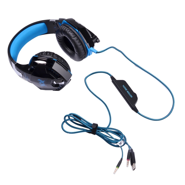 KOTION EACH G2000 Over-ear Game Gaming Headphone Headset Earphone Headband with Mic Stereo Bass LED Light for PC Gamer,Cable Length: About 2.2m(Blue + Black) - Multimedia Headset by KOTION EACH | Online Shopping UK | buy2fix