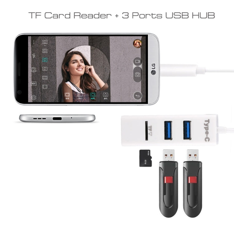 2 in 1 USB-C / Type-C 3.1 to USB 2.0 COMBO 3 Ports HUB + TF Card Reader(White) - Computer & Networking by buy2fix | Online Shopping UK | buy2fix