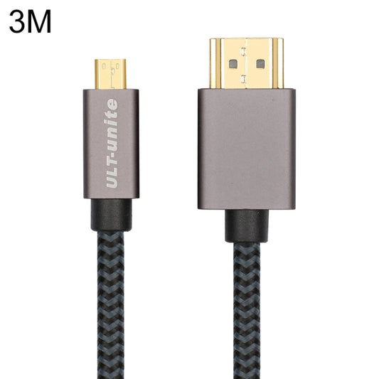 ULT-unite Gold-plated Head HDMI Male to Micro HDMI Male Nylon Braided Cable, Cable Length: 3m(Black) - Cable by ult-unite | Online Shopping UK | buy2fix
