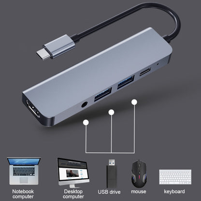 2008N 5 In 1 USB 3.0 x2 + HDMI + PD + 3.5mm Port Multi-function Intelligent Type-C / USB-C HUB Docking Station - Computer & Networking by buy2fix | Online Shopping UK | buy2fix