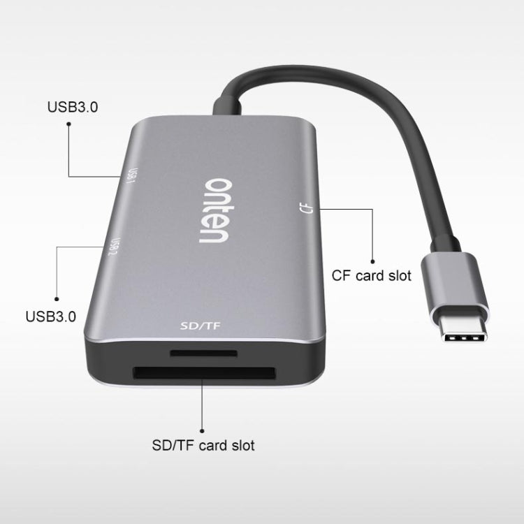 Onten 91882 5 In 1 USB3.0 x3 + SD + TF + CF Type-C / USB-C OTG Multi-function Card Reader - Card Reader by Onten | Online Shopping UK | buy2fix