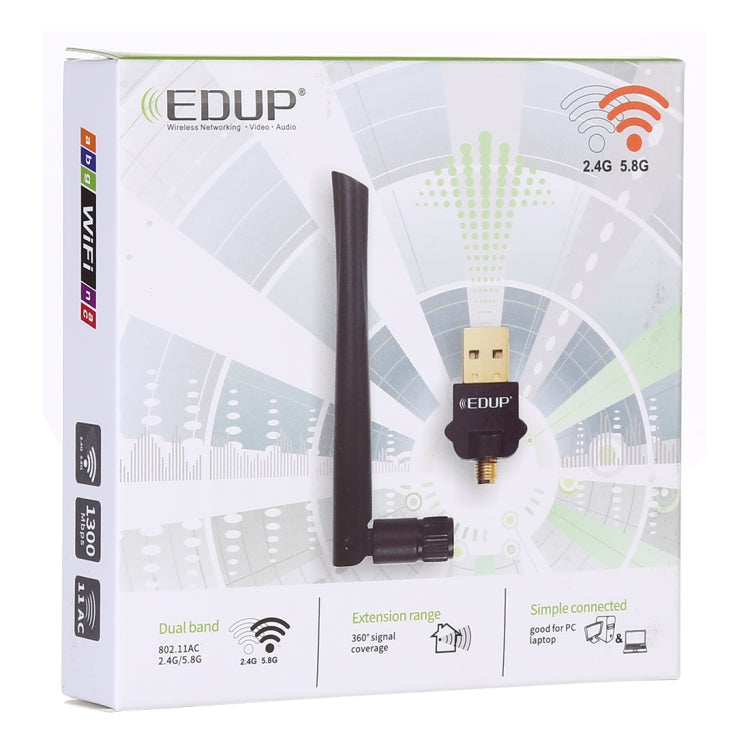 EDUP EP-AC1669 AC1300Mbps 2.4GHz & 5.8GHz Dual Band USB WiFi Adapter External Network Card with 2dbi Antenna -  by EDUP | Online Shopping UK | buy2fix