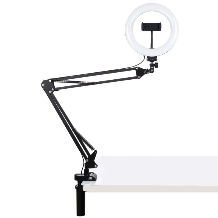 PULUZ 7.9 inch 20cm Ring Curved Light + Desktop Arm Stand USB 3 Modes Dimmable Dual Color Temperature LED Vlogging Selfie Photography Video Lights with Phone Clamp(Black) - Ring Light by PULUZ | Online Shopping UK | buy2fix