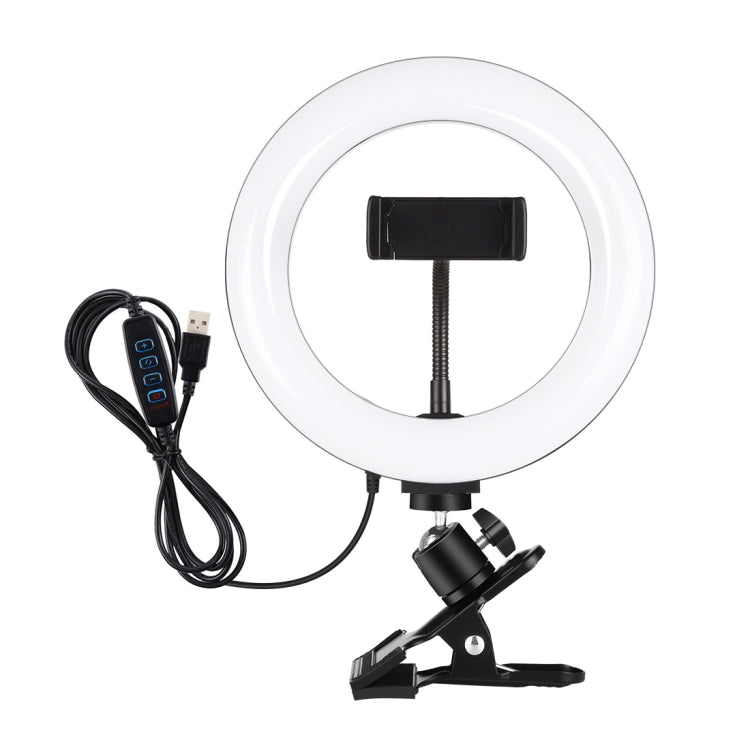 PULUZ 7.9 inch 20cm Ring Selfie Light + Monitor Clip 3 Modes USB Dimmable Dual Color Temperature LED Curved Vlogging Photography Video Lights Kits with Phone Clamp(Black) - Ring Light by PULUZ | Online Shopping UK | buy2fix