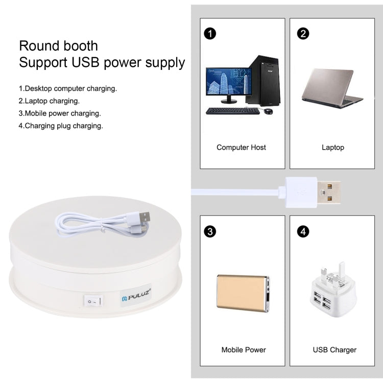 PULUZ 15cm USB Electric Rotating Turntable Display Stand Video Shooting Props Turntable for Photography, Load 1-5kg(White) - Camera Accessories by PULUZ | Online Shopping UK | buy2fix