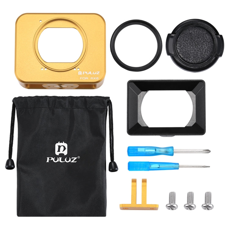 PULUZ for Sony RX0 Aluminum Alloy Protective Cage + 37mm UV Filter Lens + Lens Sunshade with Screws and Screwdrivers(Gold) - Metal Cases by PULUZ | Online Shopping UK | buy2fix