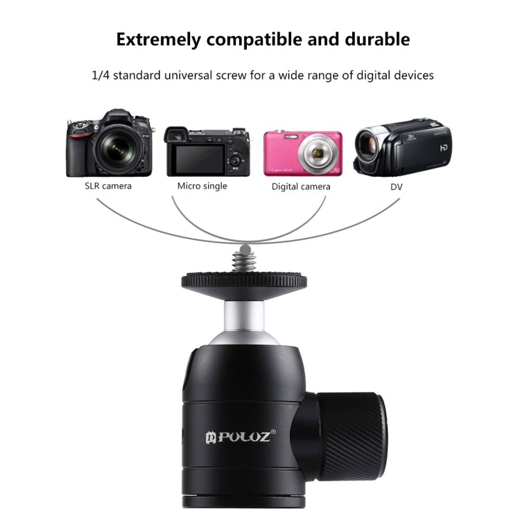 PULUZ Mini 360 Degree Panoramic 90 Degree Tilt Metal Ball Head Tripod Mount for DSLR & Digital Cameras - Camera Accessories by PULUZ | Online Shopping UK | buy2fix