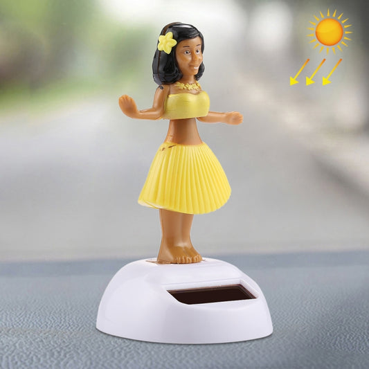 Solar Powered Bobble Head Dancing Toy Car Decoration Ornament Cute Hula Princess(Yellow) - Ornaments by buy2fix | Online Shopping UK | buy2fix