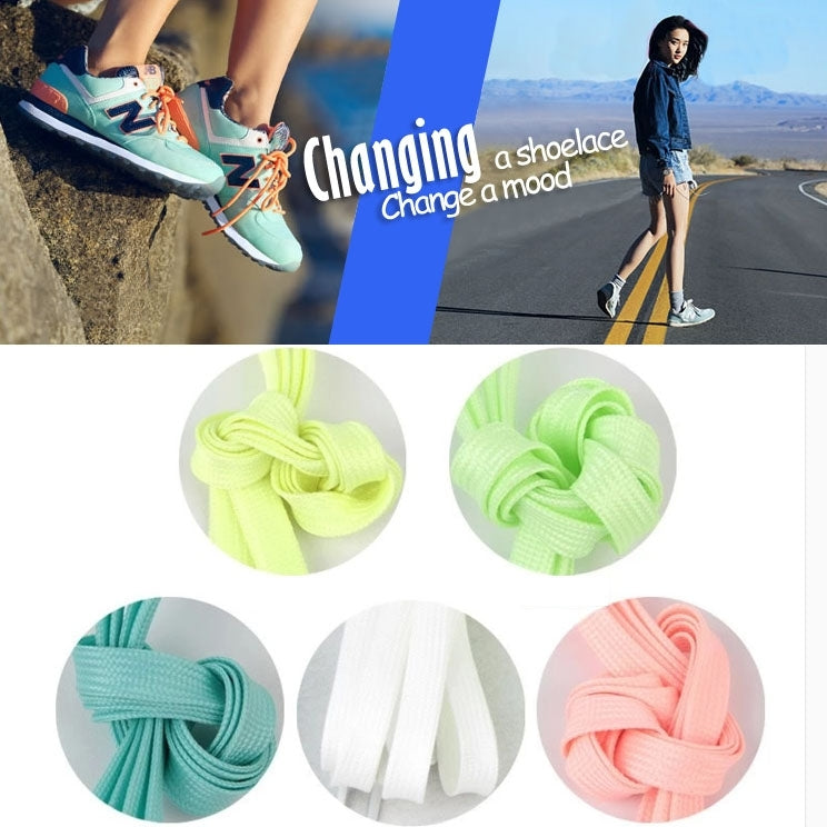 2 PCS Fashion Sports Fluorescent Color Flat Shoelaces(White) - Outdoor & Sports by buy2fix | Online Shopping UK | buy2fix
