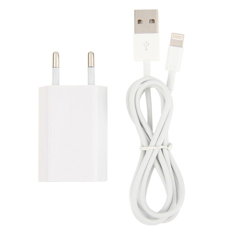 2 in 1 5V 1A EU Plug Travel Charger Adapter with 1m 8-pin Cable For iPhone(White) - Apple Accessories by buy2fix | Online Shopping UK | buy2fix