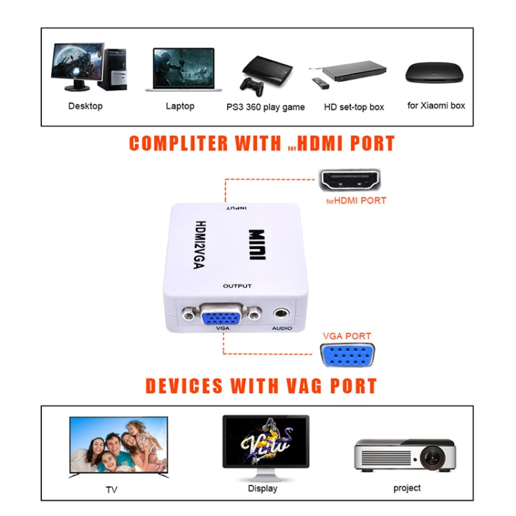 Mini HDMI to VGA Audio Converter -  by buy2fix | Online Shopping UK | buy2fix