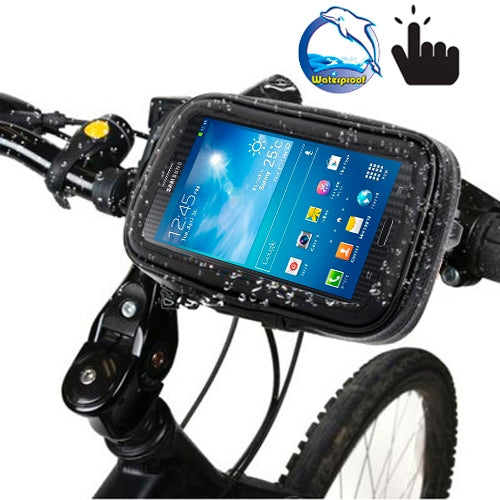 Bicycle Handlebar Mount Holder Waterproof / Sand-proof / Snow-proof / Dirt-proof Zipper Touch Bag, Suitable for Galaxy Note III / N9000 & Mega 6.3 / i9200(Black) - Holders by buy2fix | Online Shopping UK | buy2fix