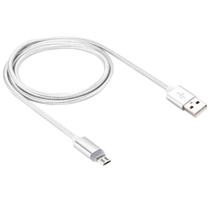 1m Woven Style Micro USB to USB 2.0 Data Sync Cable with LED Indicator Light(Silver) - Micro USB Cable by buy2fix | Online Shopping UK | buy2fix