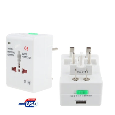 Universal US / EU / AU / UK Travel AC Power Adaptor Plug with USB Charger Socket(White) - Consumer Electronics by buy2fix | Online Shopping UK | buy2fix