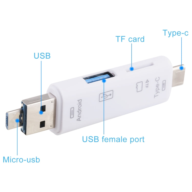 D-188 3 in 1 TF & USB to Micro USB & Type-C Card Reader OTG Adapter Connector(White) - OTG Adapter by buy2fix | Online Shopping UK | buy2fix