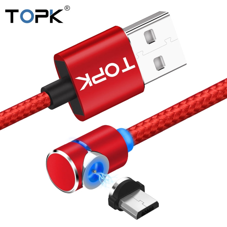 TOPK 2m 2.4A Max USB to Micro USB 90 Degree Elbow Magnetic Charging Cable with LED Indicator(Red) - Mobile Accessories by TOPK | Online Shopping UK | buy2fix