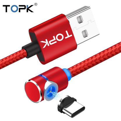 TOPK 2m 2.4A Max USB to USB-C / Type-C 90 Degree Elbow Magnetic Charging Cable with LED Indicator(Red) - Mobile Accessories by TOPK | Online Shopping UK | buy2fix