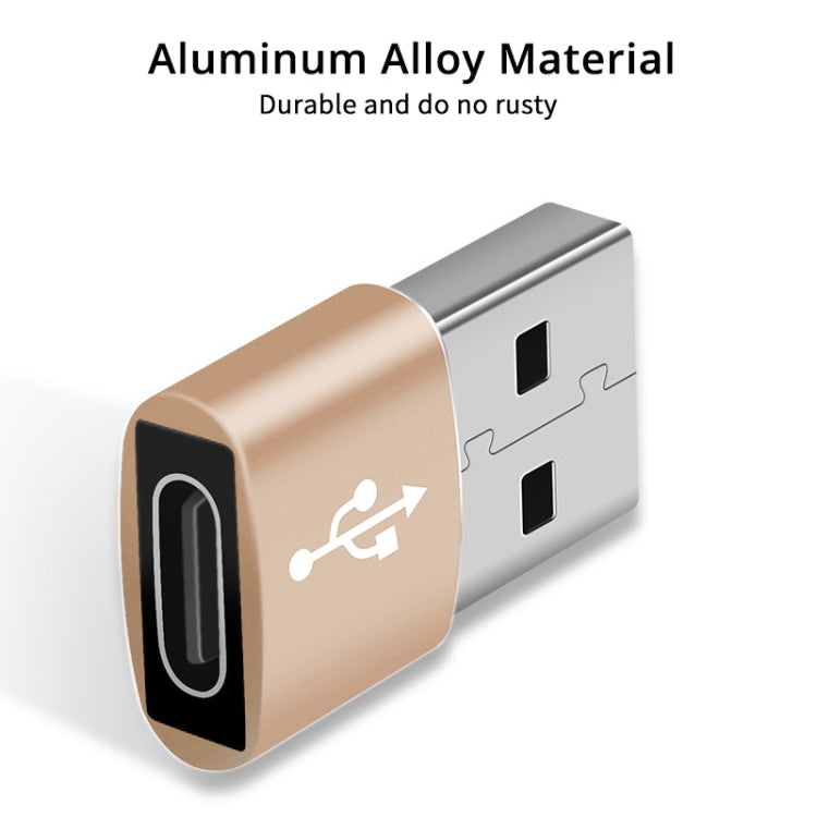 USB-C / Type-C Female to USB 2.0 Male Aluminum Alloy Adapter, Support Charging & Transmission(Gold) - Type-C Adapter by buy2fix | Online Shopping UK | buy2fix