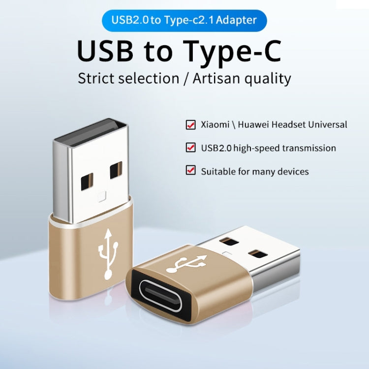 USB-C / Type-C Female to USB 2.0 Male Aluminum Alloy Adapter, Support Charging & Transmission(Gold) - Type-C Adapter by buy2fix | Online Shopping UK | buy2fix