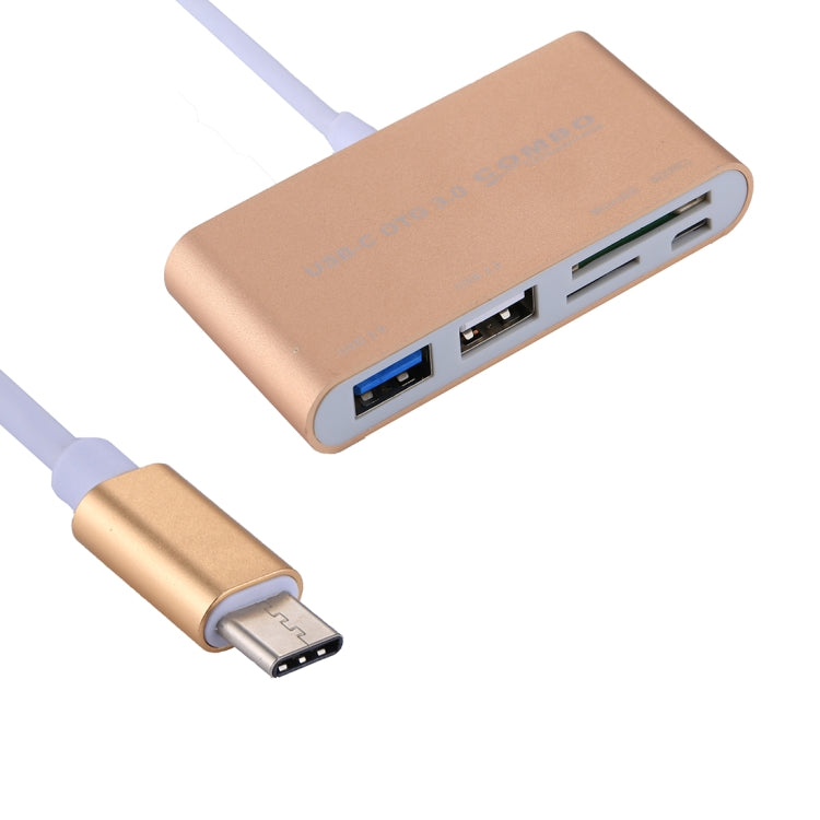 5 in 1 Micro SD + SD + USB 3.0 + USB 2.0 + Micro USB Port to USB-C / Type-C OTG COMBO Adapter Card Reader for Tablet, Smartphone, PC(Gold) - Computer & Networking by buy2fix | Online Shopping UK | buy2fix