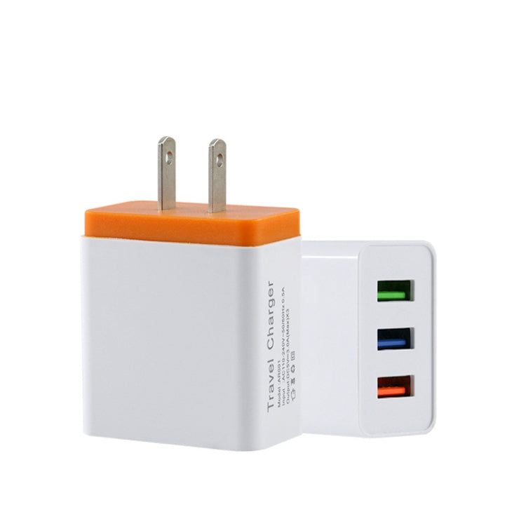 2A 3USB Mobile Phone Travel Charger US PLug(orange) - Mobile Accessories by buy2fix | Online Shopping UK | buy2fix