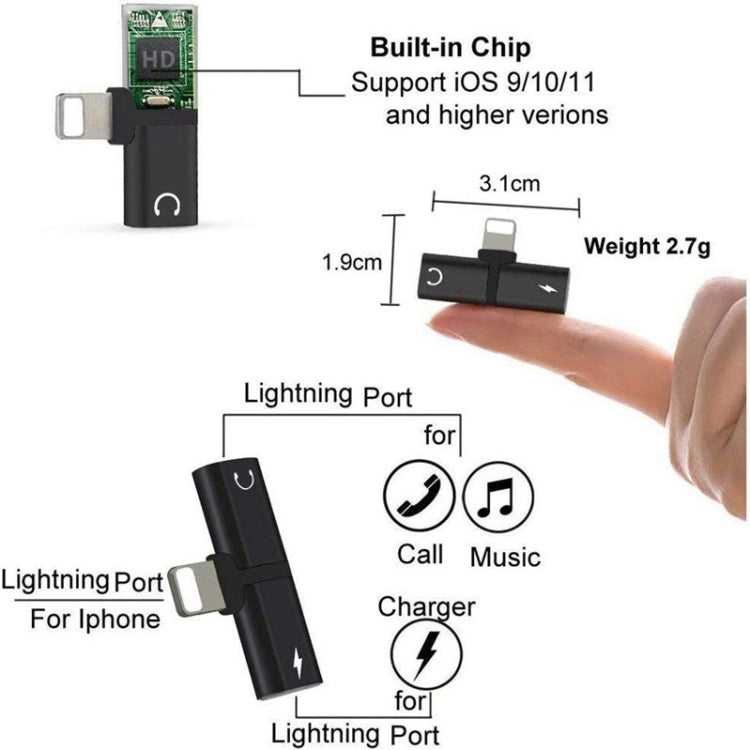 Zs-18182 2 in 1 8 Pin Male to 8 Pin Charging + 8 Pin Audio Female Connector Earphone Adapter, Supports Call & Volume Control(Silver) - Earphone Adapter by buy2fix | Online Shopping UK | buy2fix