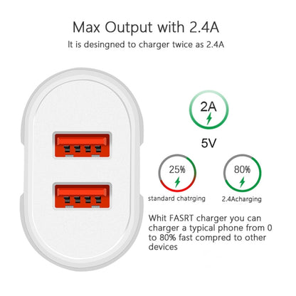 Dual USB Portable Travel Charger + 1 Meter USB to Micro USB Data Cable, US Plug(White) - Mobile Accessories by buy2fix | Online Shopping UK | buy2fix