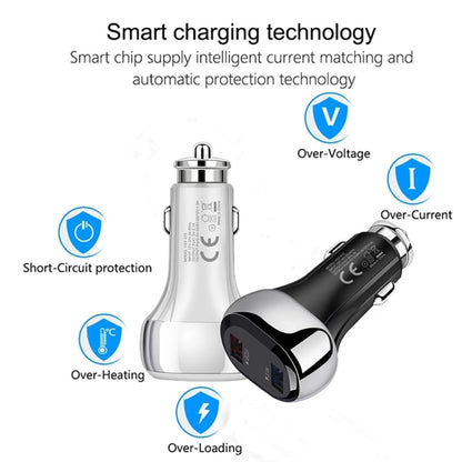 YSY-312 2 in 1 18W Portable QC3.0 Dual USB Car Charger + 1m 3A USB to Micro USB Data Cable Set(White) - Car Charger by buy2fix | Online Shopping UK | buy2fix