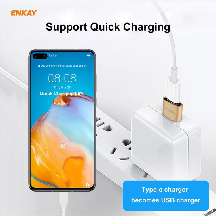 ENKAY ENK-AT105 USB Male to USB-C / Type-C Female Aluminium Alloy Adapter Converter, Support Quick Charging & Data Transmission(Gold) - Type-C Adapter by ENKAY | Online Shopping UK | buy2fix