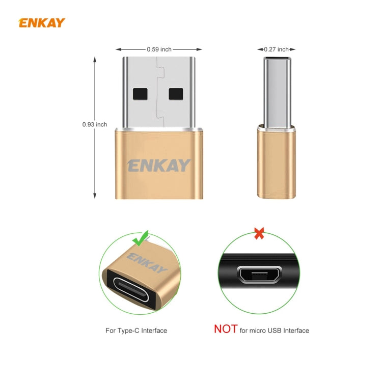 ENKAY ENK-AT105 USB Male to USB-C / Type-C Female Aluminium Alloy Adapter Converter, Support Quick Charging & Data Transmission(Gold) - Type-C Adapter by ENKAY | Online Shopping UK | buy2fix