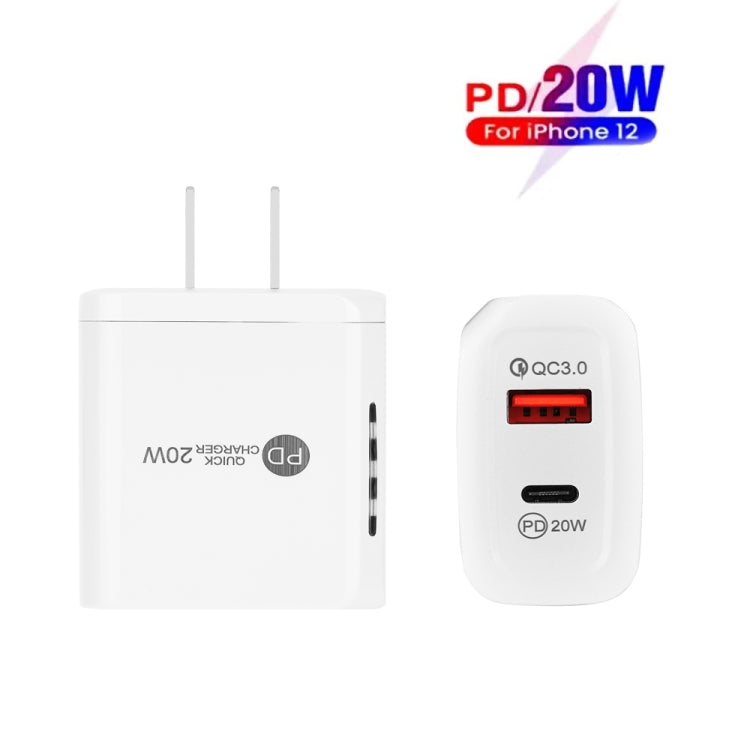 TE-PD01 PD 20W + QC3.0 USB Dual Ports Quick Charger with Indicator Light, US Plug(White) - Apple Accessories by buy2fix | Online Shopping UK | buy2fix